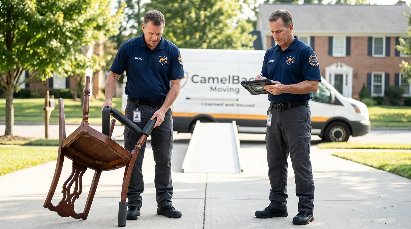 Movers inspecting furniture for damage prevention before loading in Craig, AK